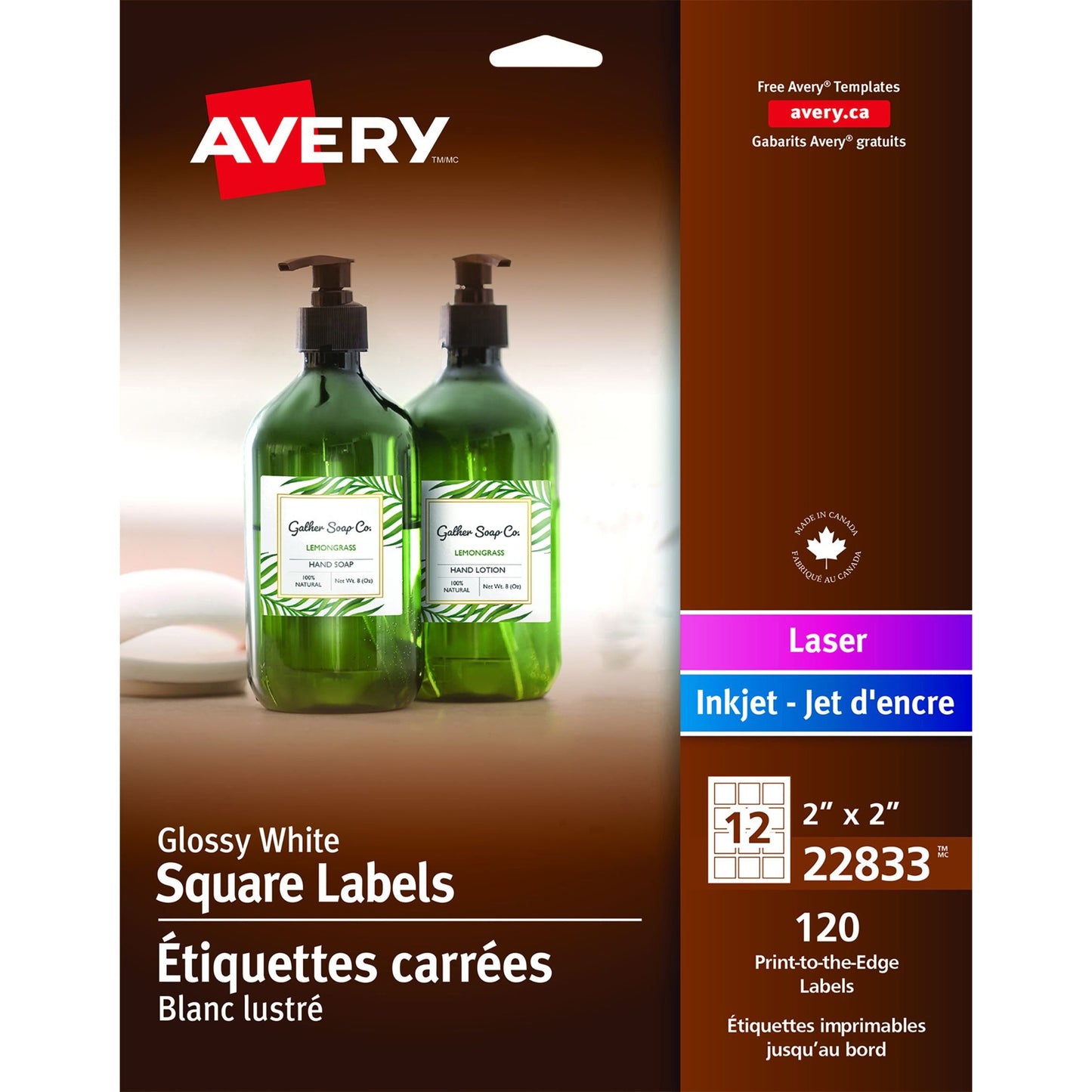 Avery&reg; Glossy White Square Labels 2" x 2" , Permanent Adhesive, for Laser and Inkjet Printers