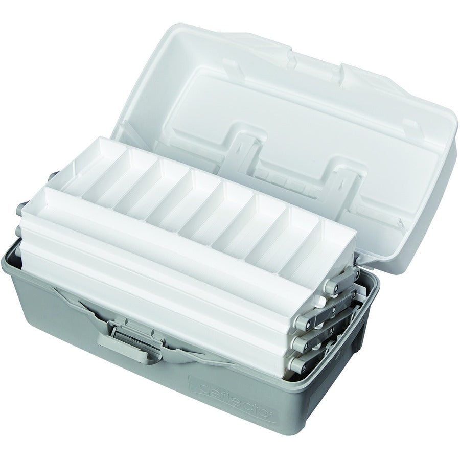 Deflecto Three-Tray Storage Box 9" x 16-1/64" x 8-2/5" Grey and White - 29505