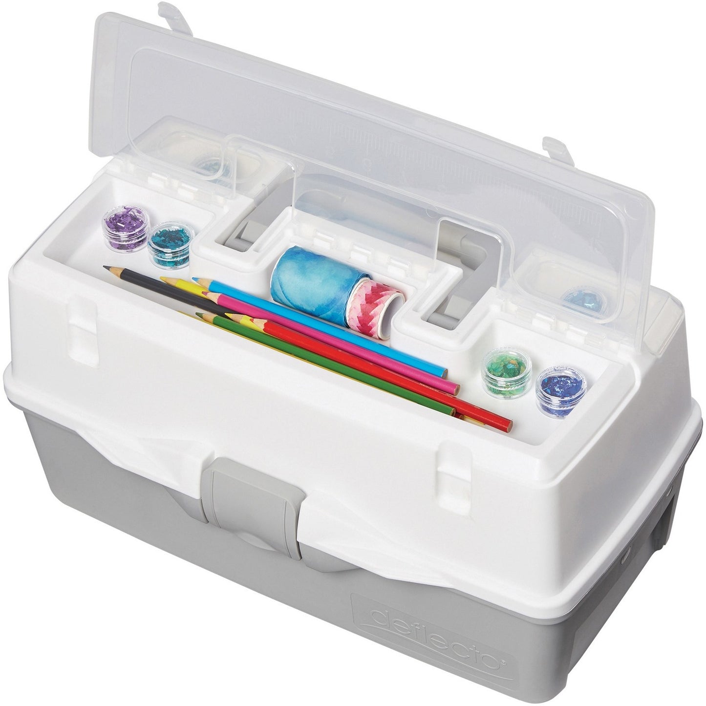 Deflecto Three-Tray Storage Box 9" x 16-1/64" x 8-2/5" Grey and White