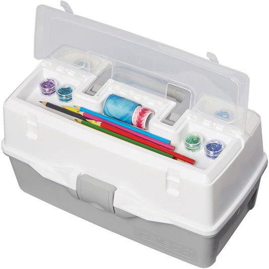 Deflecto Three-Tray Storage Box 9" x 16-1/64" x 8-2/5" Grey and White