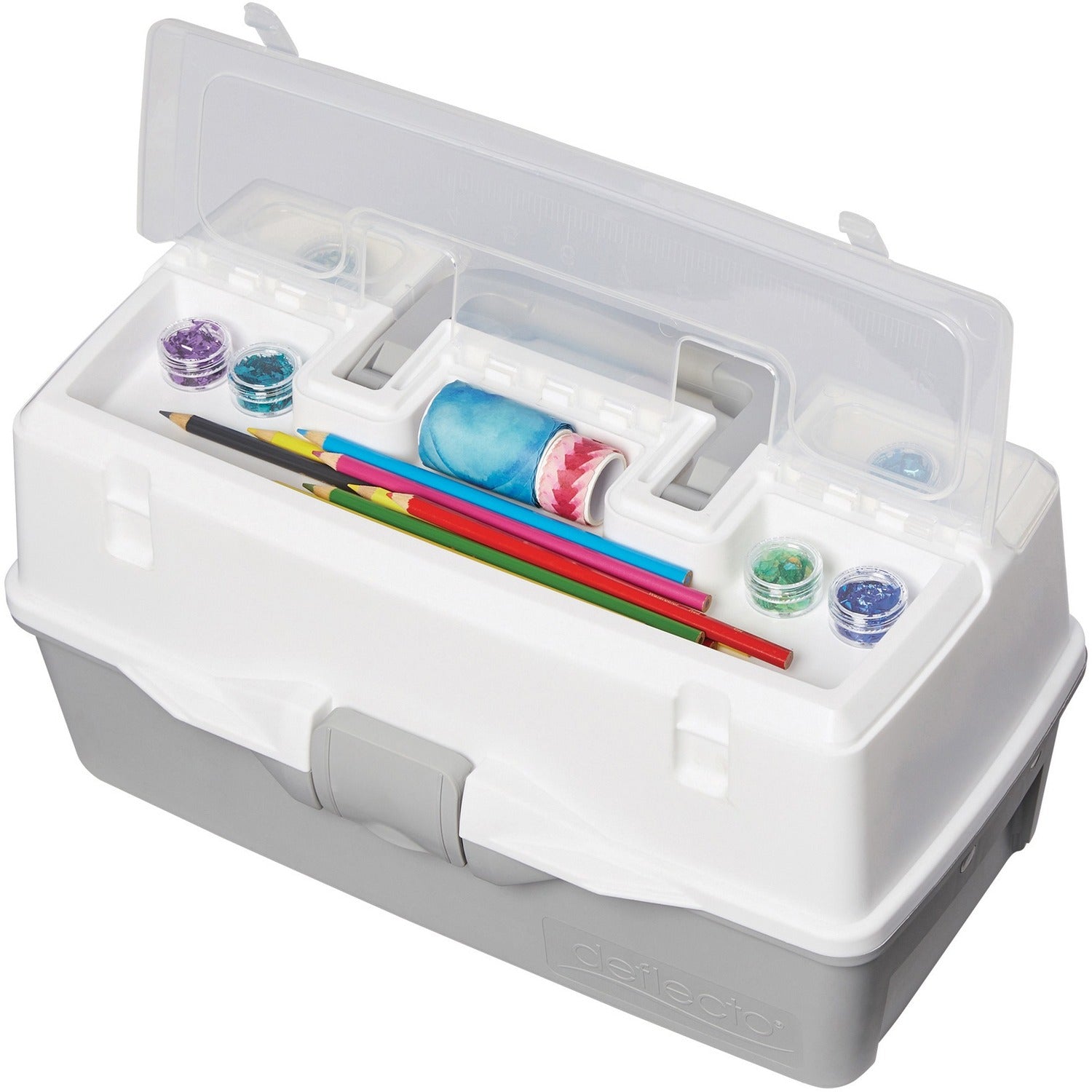 Deflecto Three-Tray Storage Box 9" x 16-1/64" x 8-2/5" Grey and White