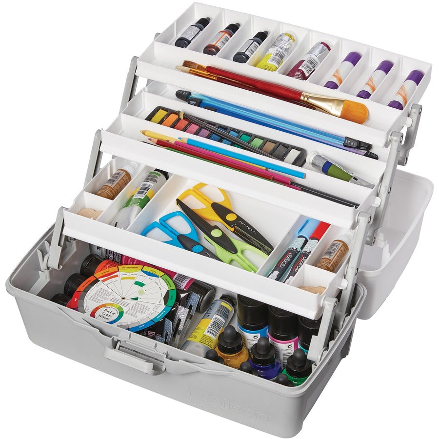 Deflecto Three-Tray Storage Box 9" x 16-1/64" x 8-2/5" Grey and White - 29505
