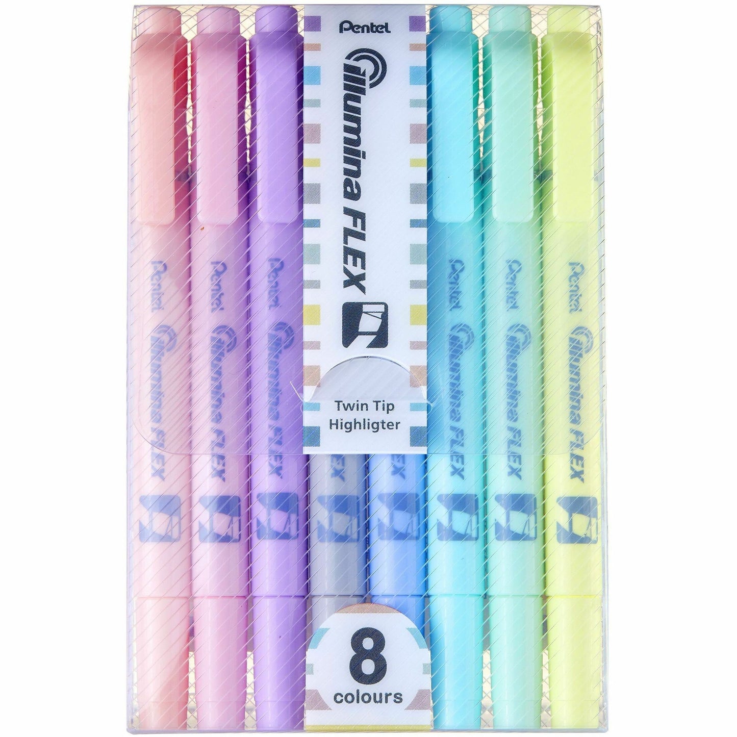 Illumina Flex Liquid Highlighter, Dual Tip - Chisel and Bullet, Pastel Colours 8PC Assorted Pack