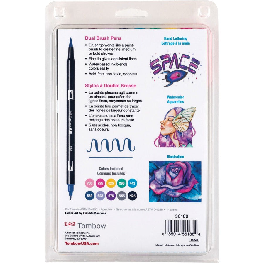 Tombow Dual Brush Pen Art Markers, Galaxy, 10-Pack - 56188