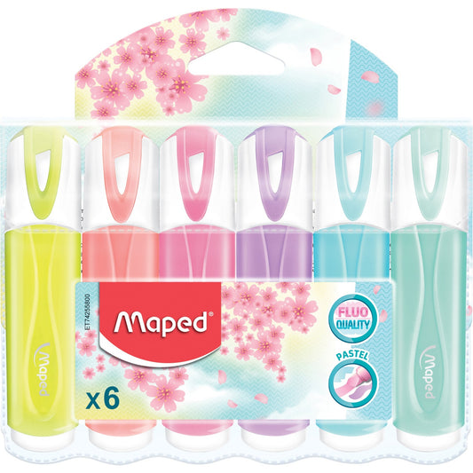 Maped Soft Highlighters Chisel Tip Assorted Pastel Colours 6/pkg