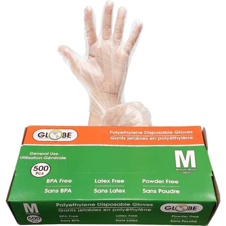 Globe Disposable Deli Gloves Medium Clear 500/box