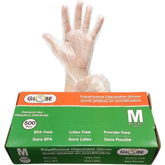 Globe Disposable Deli Gloves Medium Clear 500/box
