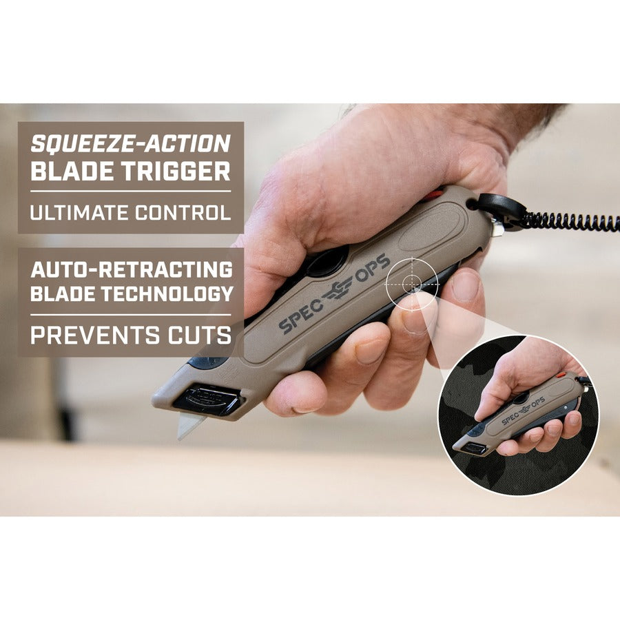 Spec Ops Auto Retractable Safety Knife Olive Green - SPEC-K4-SAFE