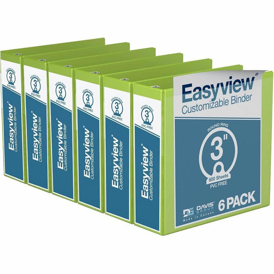 Davis Group Easyview Premium, Round Ring, Customizable, View Binder, 6 Pack (Lime Green, 3")