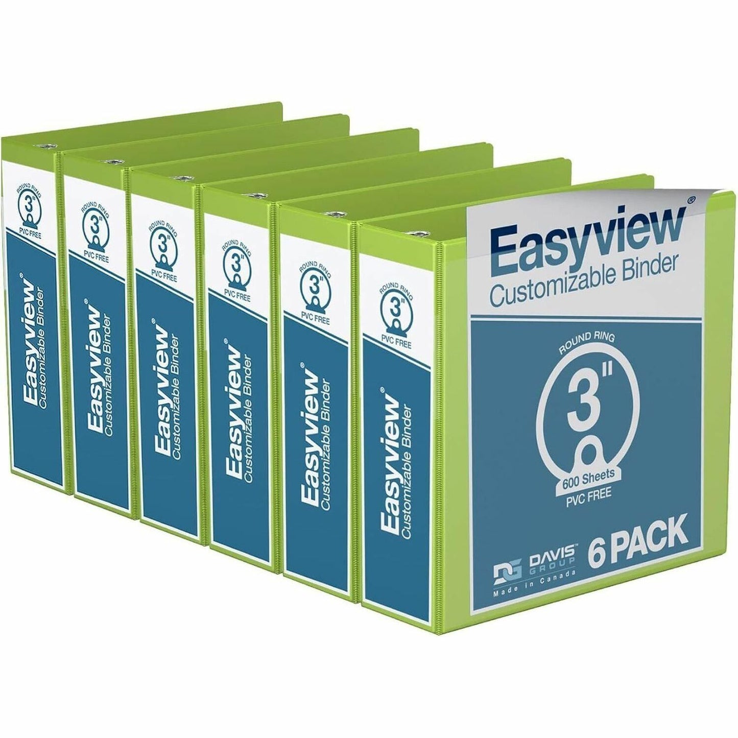 Davis Group Easyview Premium, Round Ring, Customizable, View Binder, 6 Pack (Lime Green, 3")