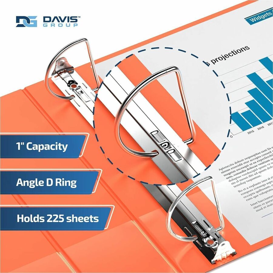 Davis Group Premium Economy, Angle D Ring, Binder, (Orange, 1") - 2301-19