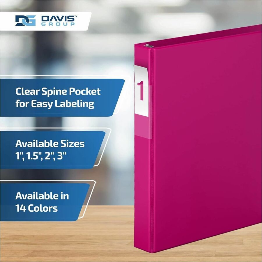 Davis Group Premium Economy, Angle D Ring, Binder, (Pink, 1") - 2301-43