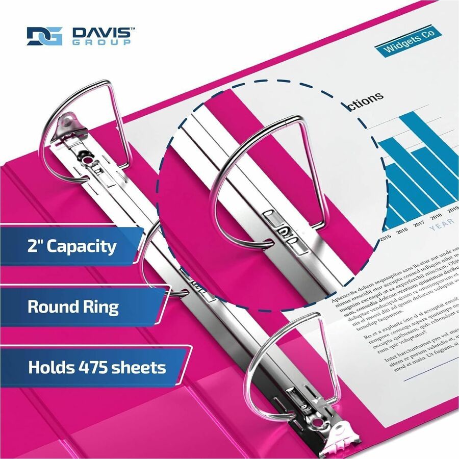 Davis Group Premium Economy, Angle D Ring, Binder, (Pink, 2") - 2304-43