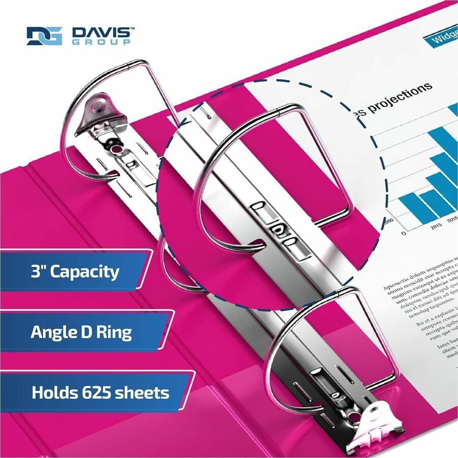 Davis Group Premium Economy, Angle D Ring, Binder, (Pink, 3") - 2305-43