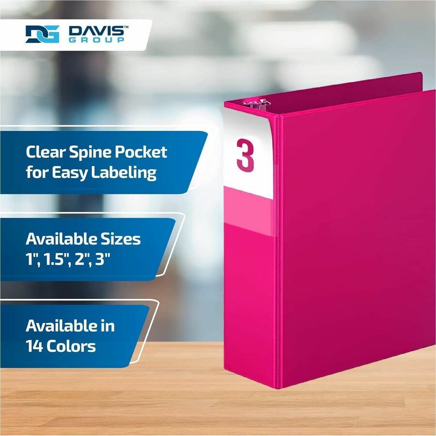 Davis Group Premium Economy, Angle D Ring, Binder, (Pink, 3") - 2305-43