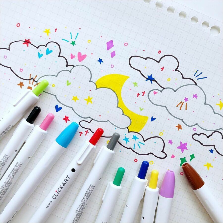 Zebra Pen ClickArt Retractable Markers Bullet Tip Assorted Colours 12/pkg - 69012