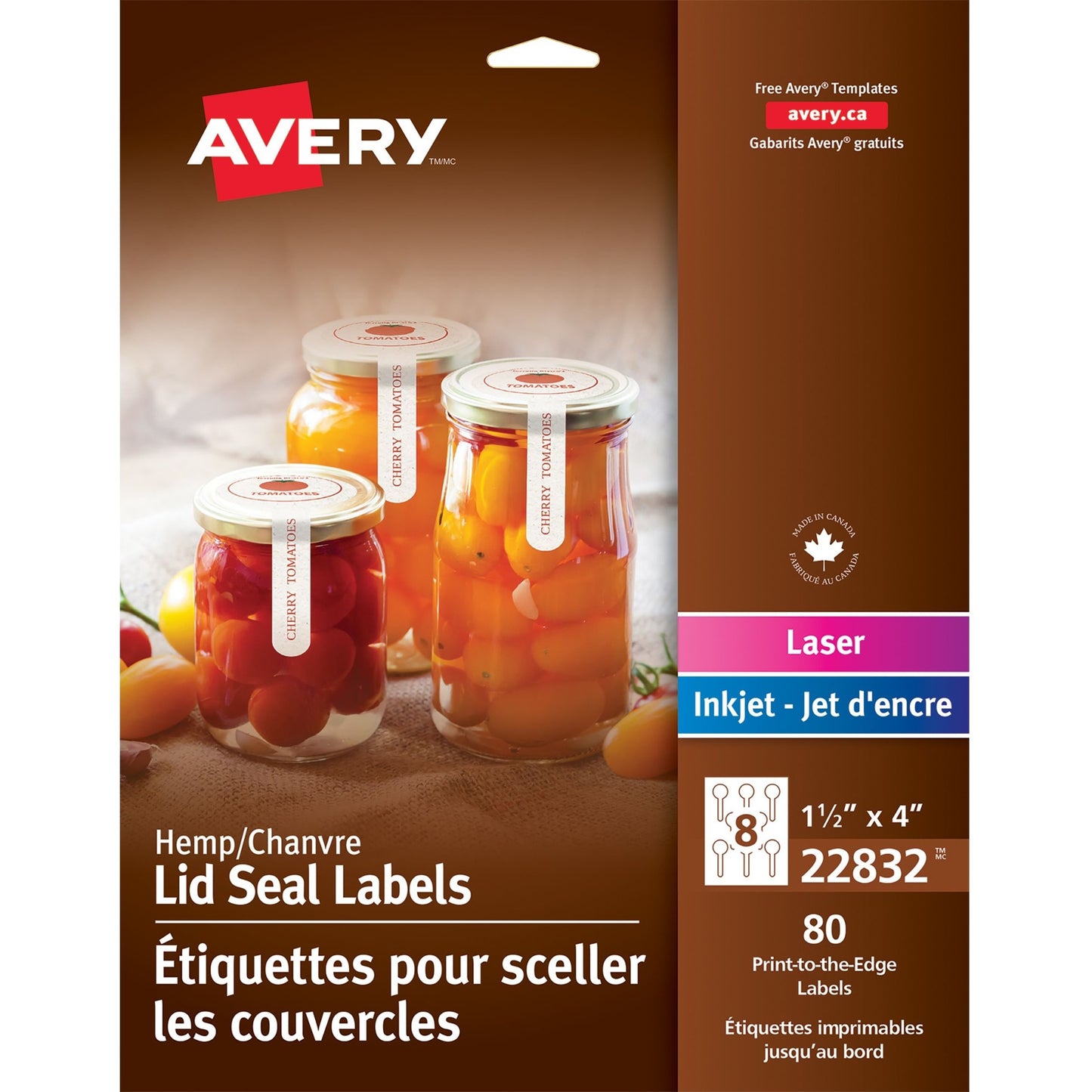 Avery&reg; Hemp Lid Seal Labels 1-1/2" x 4" , Permanent Adhesive, for Laser and Inkjet Printers