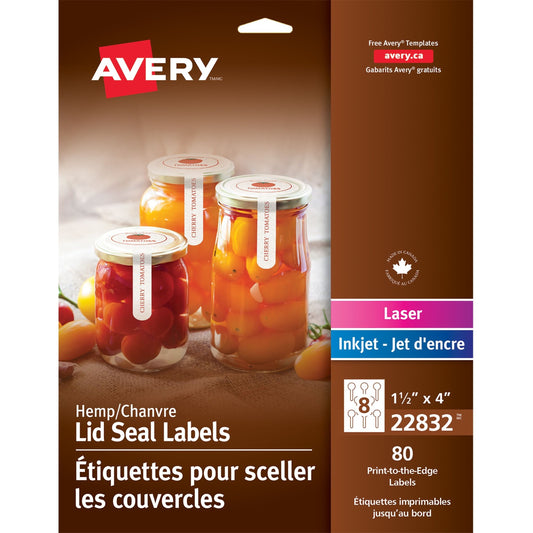 Avery&reg; Hemp Lid Seal Labels 1-1/2" x 4" , Permanent Adhesive, for Laser and Inkjet Printers