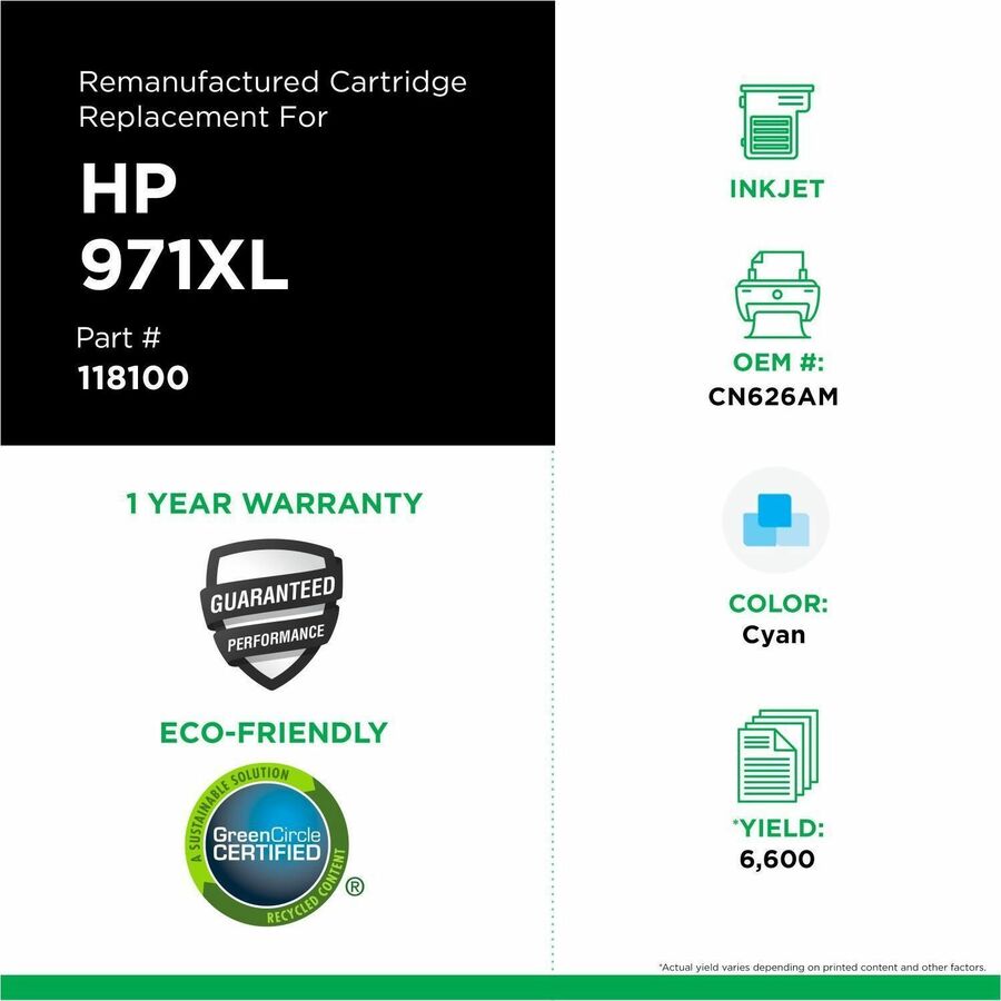 CIG Remanufactured High Yield Inkjet Ink Cartridge 971XL (CN626AM) - Cyan - 1 Each - 118100