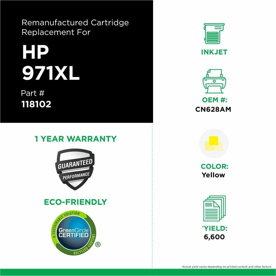 CIG Remanufactured High Yield Inkjet Ink Cartridge 971XL (CN628AM) - Yellow - 1 Each - 118102