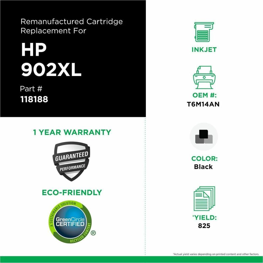 CIG Remanufactured High Yield Inkjet Ink Cartridge 902XL (HP 902XL, HP T6M14AN) - Black - 1 Each - 118188