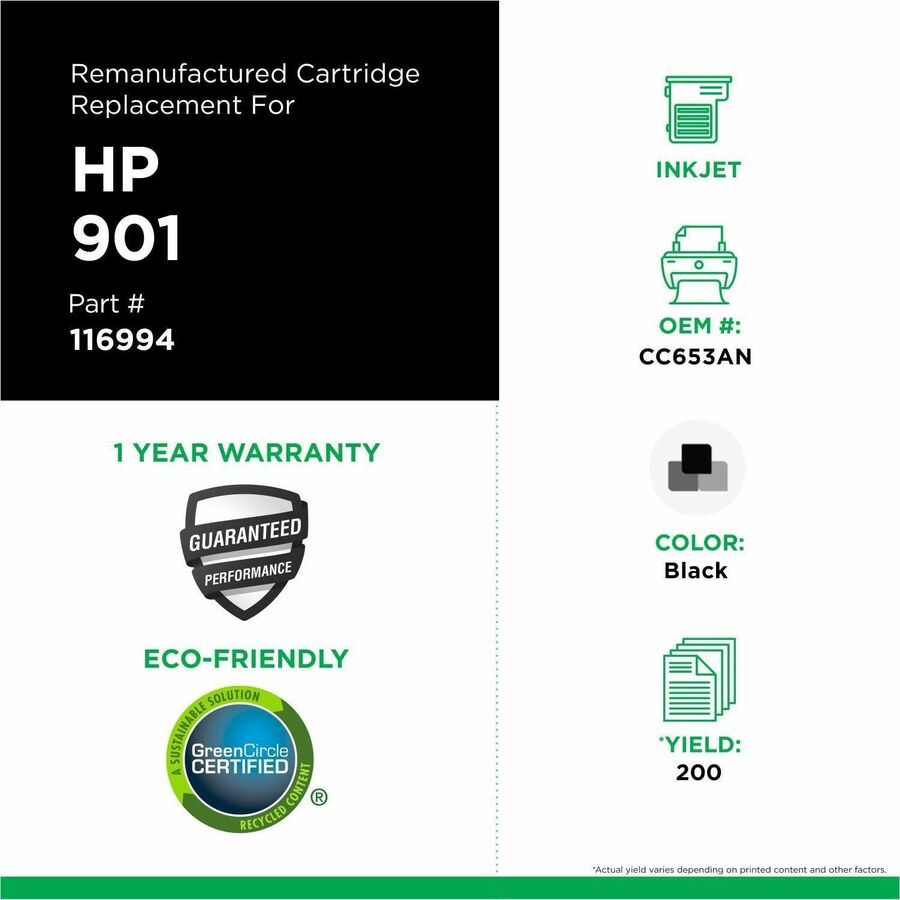 CIG Remanufactured Inkjet Ink Cartridge CC653AN - Black - 1 Each - 116994