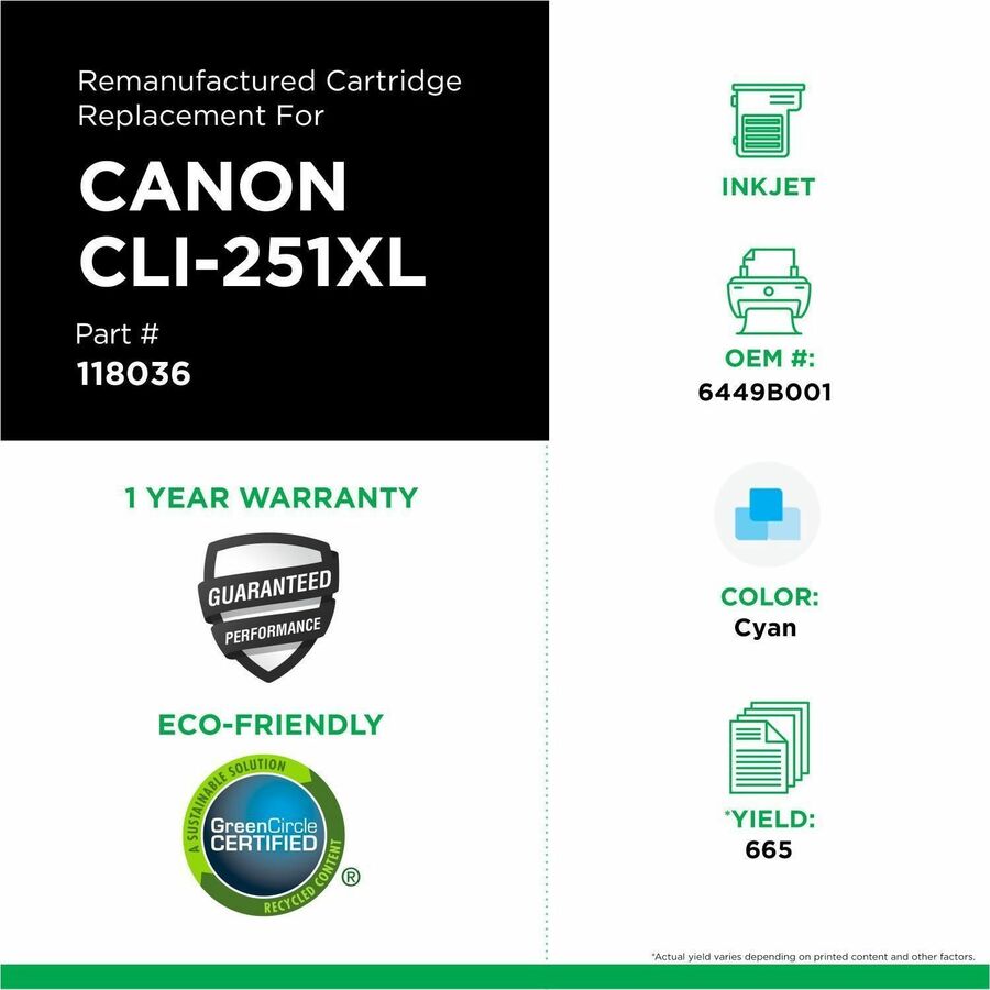CIG Remanufactured High Yield Inkjet Ink Cartridge 6449B001 - Cyan - 1 Each - 118036