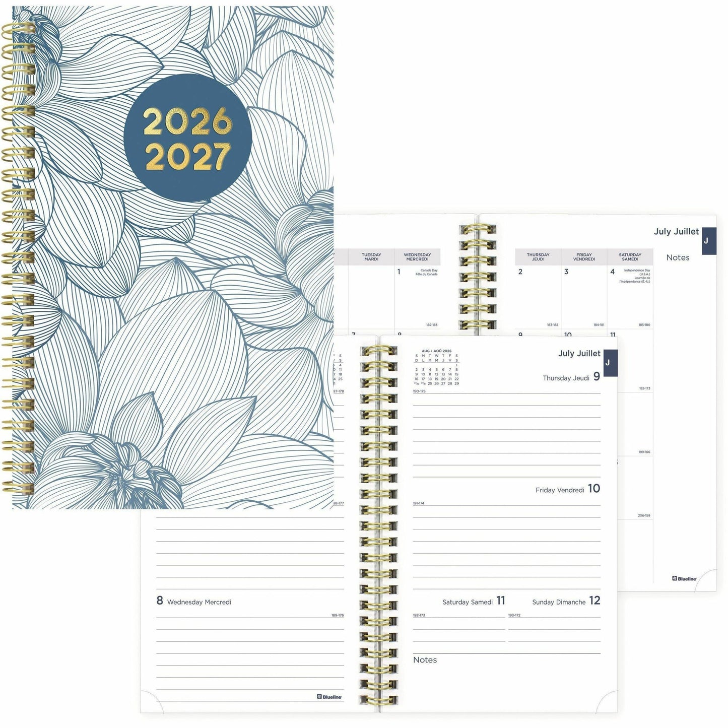 Blueline 2026-2027 Botanical 13-Month Weekly/Monthly Academic Planner - July to July - 8" x 5" - Yellow - Bilingual