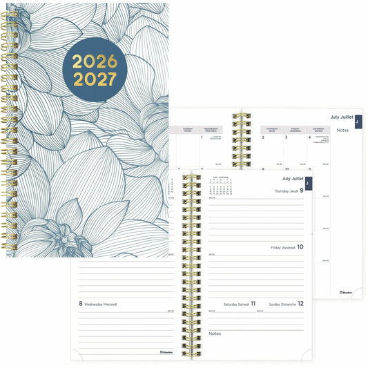 Blueline 2026-2027 Botanical 13-Month Weekly/Monthly Academic Planner - July to July - 8" x 5" - Yellow - Bilingual