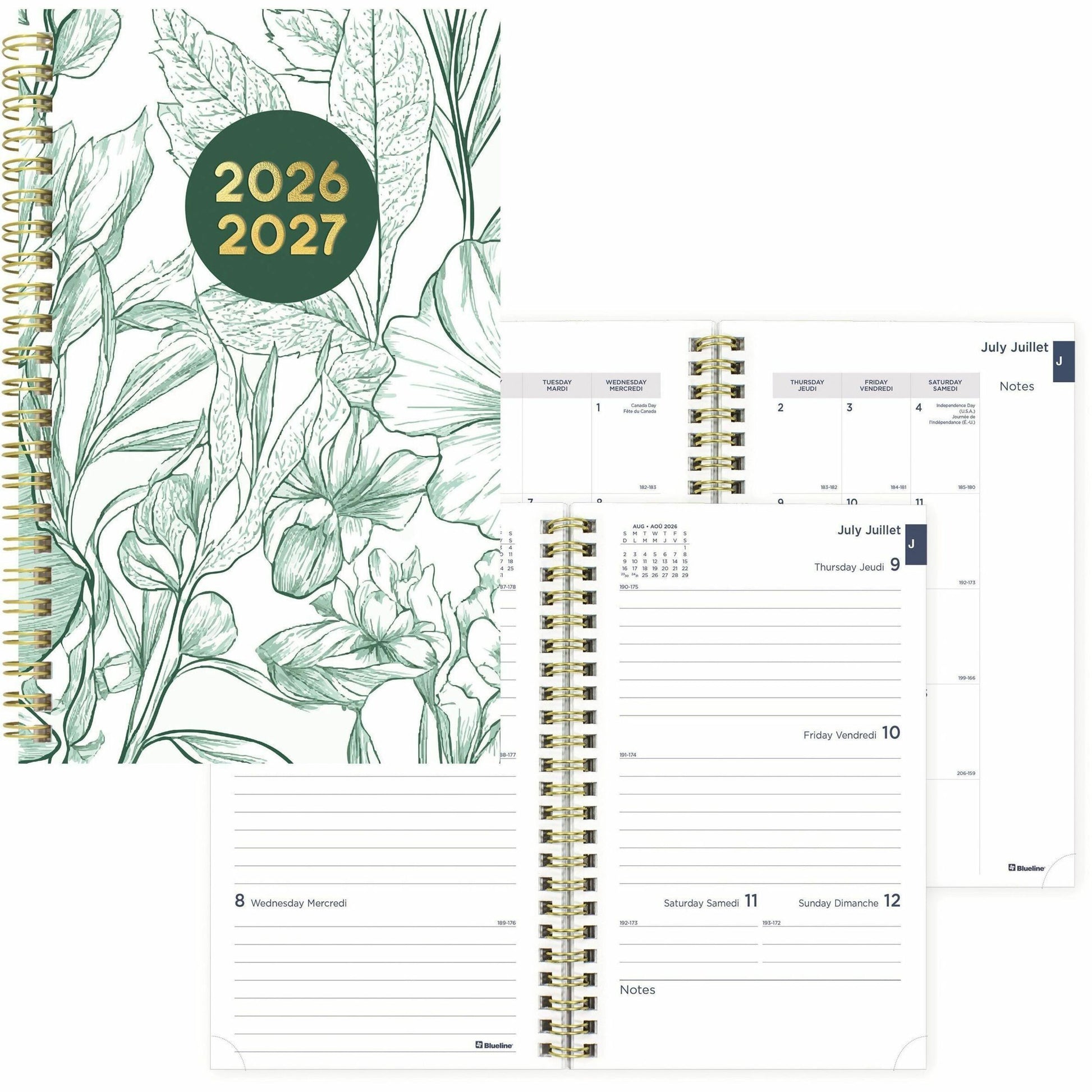 Blueline 2026-2027 Botanical 13-Month Weekly/Monthly Academic Planner - July to July - 8" x 5" - Blue - Bilingual