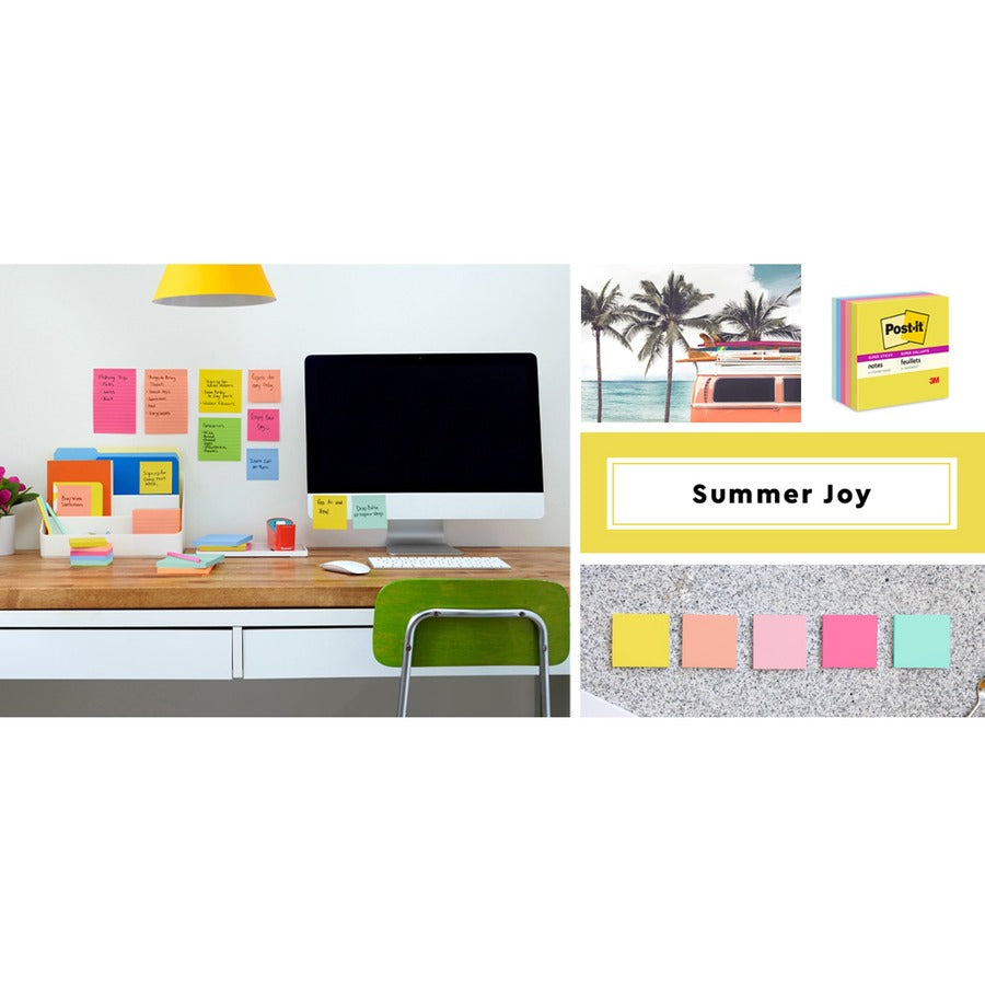 Post-it&reg; Super Sticky Note Pads - Summer Joy Color Collection - 65412SSJOY