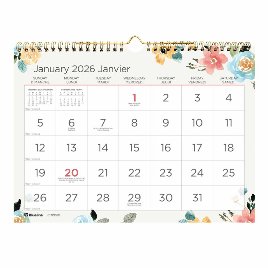 WALL CAL.MONTH. 11X8 BL. SPRING