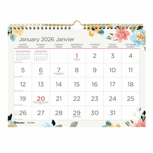 WALL CAL.MONTH. 11X8 BL. SPRING