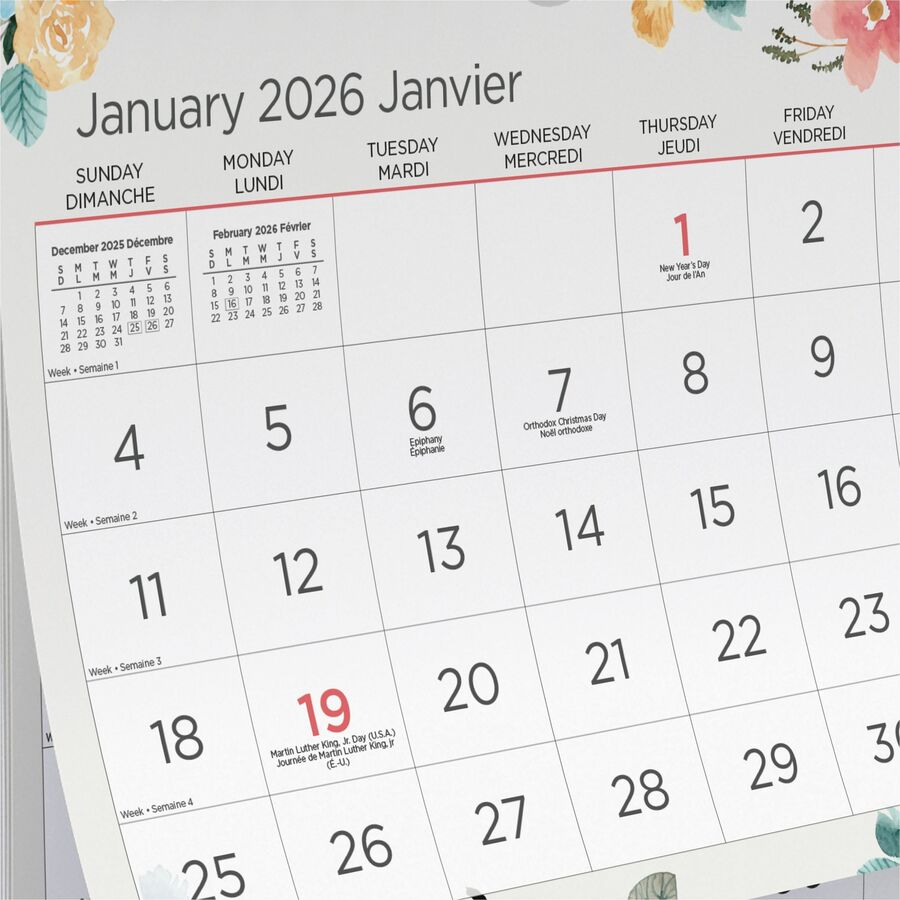 Blueline Spring Monthly Wall Calendar, 11" x 8" , Bilingual - C172130B