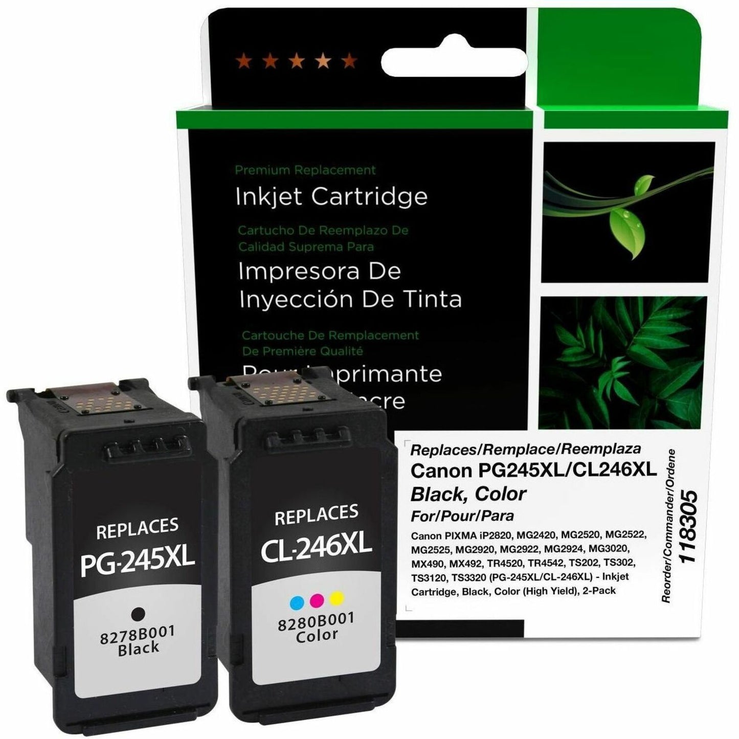 CIG Remanufactured High Yield Inkjet Ink Cartridge - Box PG-245XL, CL-246XL (Canon 8278B001, Canon 8280B001) - Black, Tri-color - 2 / Pack