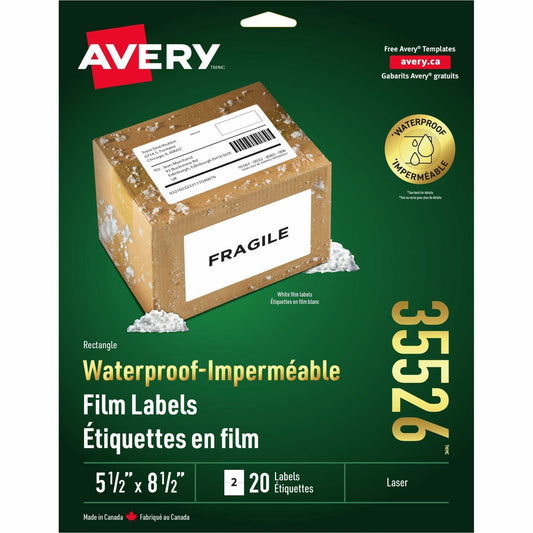 Avery&reg; Waterproof Labels 5-1/2" x 8-1/2" , Permanent Adhesive, for Laser Printers