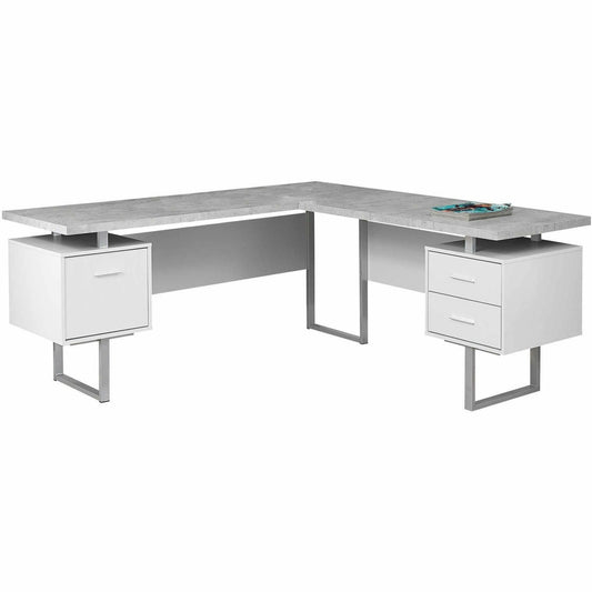 Monarch Specialties Computer Desk - 70"L White / Cement-Look Left/Right Face