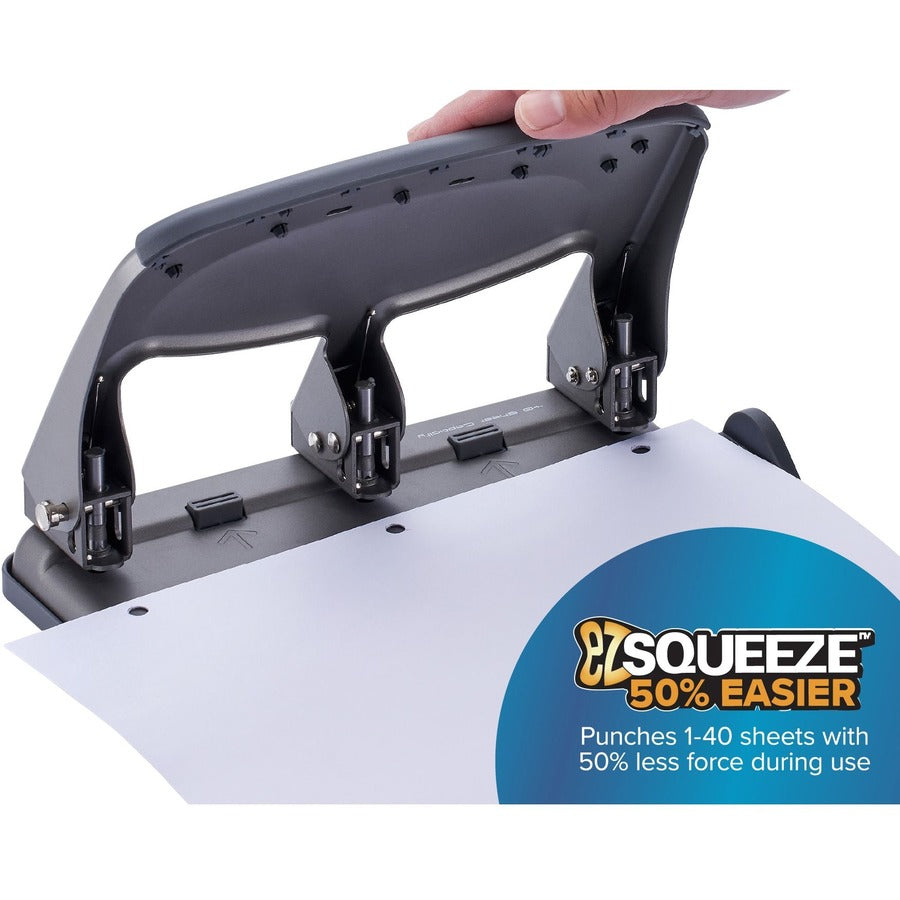 Bostitch Antimicrobial EZ Squeeze&trade;? 40 Sheet Hole Punch, Gray/Black - HP40AM