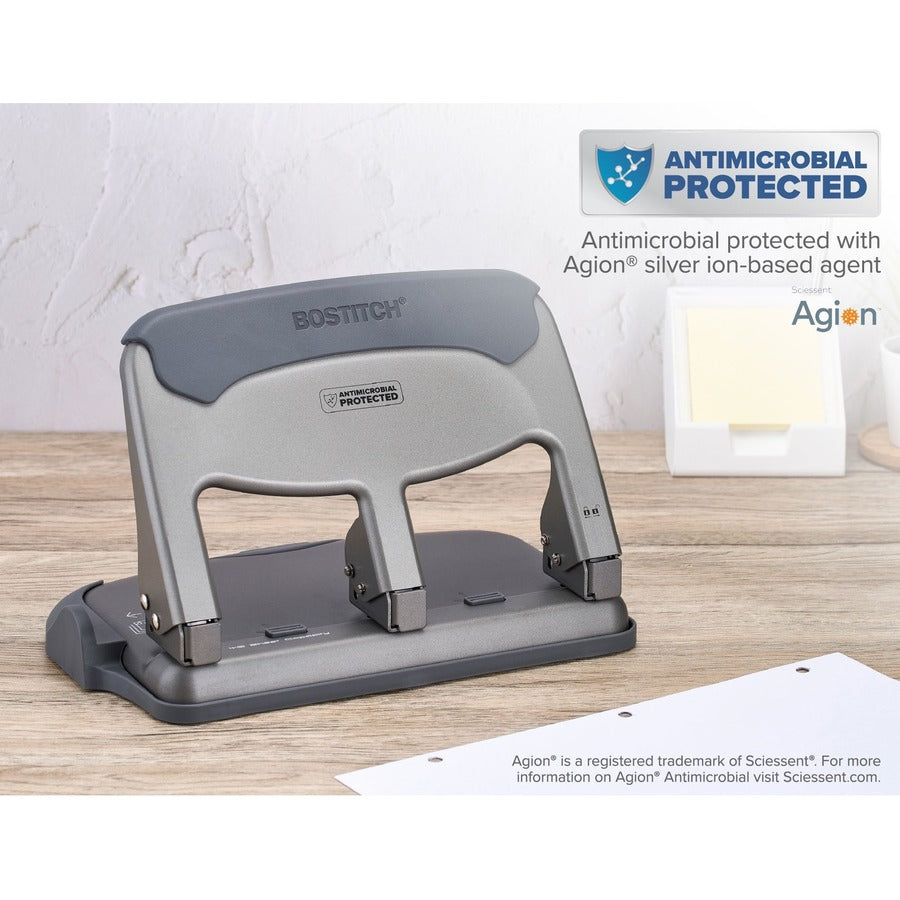 Bostitch Antimicrobial EZ Squeeze&trade;? 40 Sheet Hole Punch, Gray/Black - HP40AM