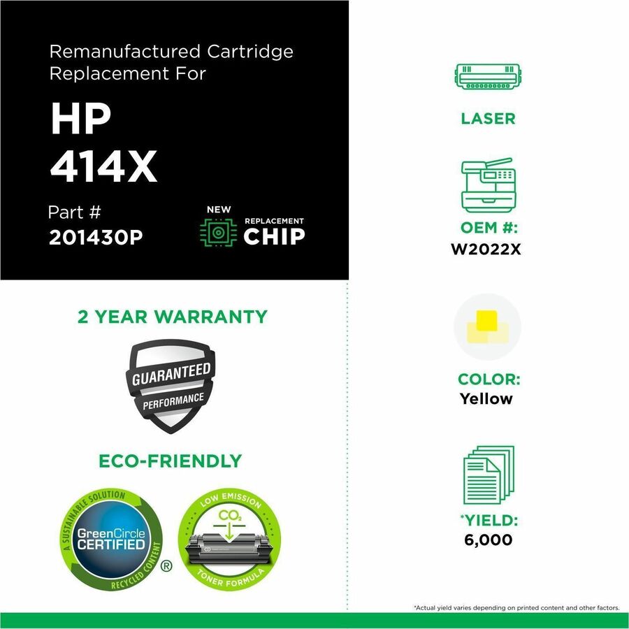 CIG Remanufactured High Yield Laser Toner Cartridge - Box 414X (HP W9092MC, W2022X) - Yellow - 1 Each - 201430P