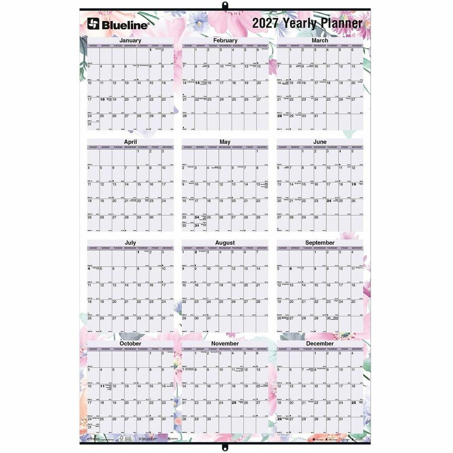 Blueline Passion Yearly Laminated Wall Calendar, 24" x 36" , English - C171920