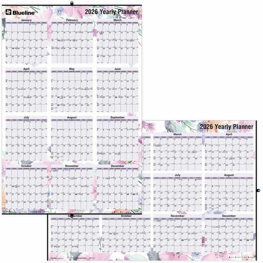 Blueline Passion Yearly Laminated Wall Calendar, 24" x 36" , English
