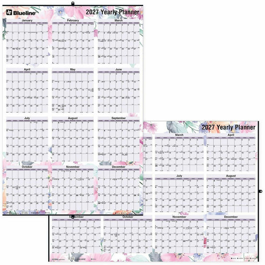 Blueline Passion Yearly Laminated Wall Calendar, 24" x 36" , English