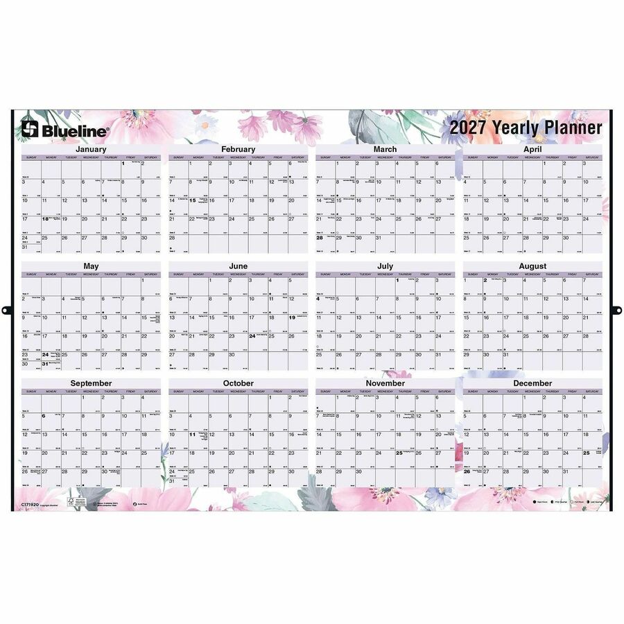 Blueline Passion Yearly Laminated Wall Calendar, 24" x 36" , English - C171920
