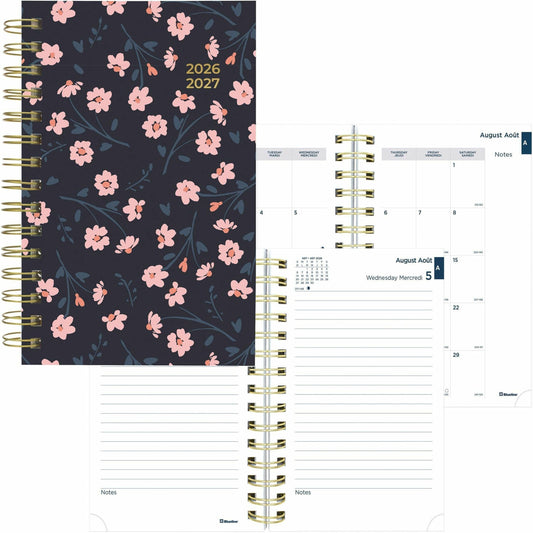 Blueline Blossom Academic 12-Month Daily Planner, 8" x 5" , English, Navy