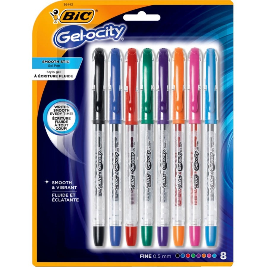 BIC Gelocity Smooth Precision Point Gel Pens Stic, Fine Point (0.5 mm) Assorted Colours, For a Smooth Writing Experience, 8-Count Pack