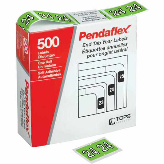 Pendaflex End Tab Year Labels - 2024 - Light Green - 500/Box