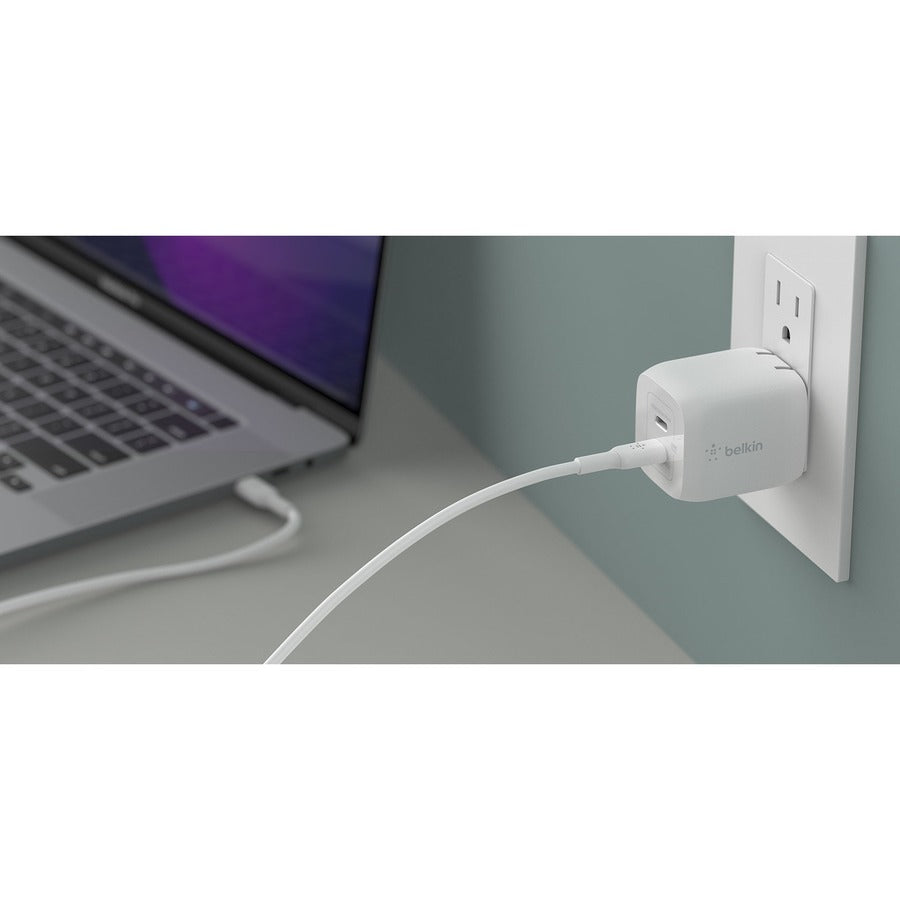 Belkin BoostCharge Pro Dual USB-C GaN Wall Charger with PPS 45W Laptop Chromebook Charging - Power Adapter - WCH011DQWH