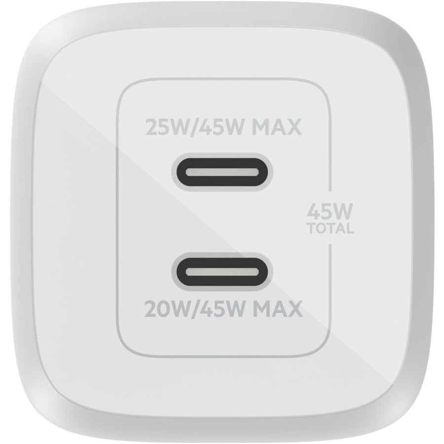 Belkin BoostCharge Pro Dual USB-C GaN Wall Charger with PPS 45W Laptop Chromebook Charging - Power Adapter - WCH011DQWH