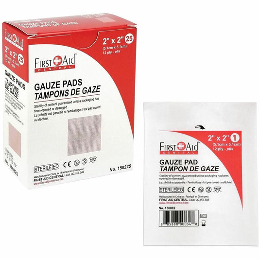 First Aid Central Sterile Gauze Pads 2" x 2" 25/pkg